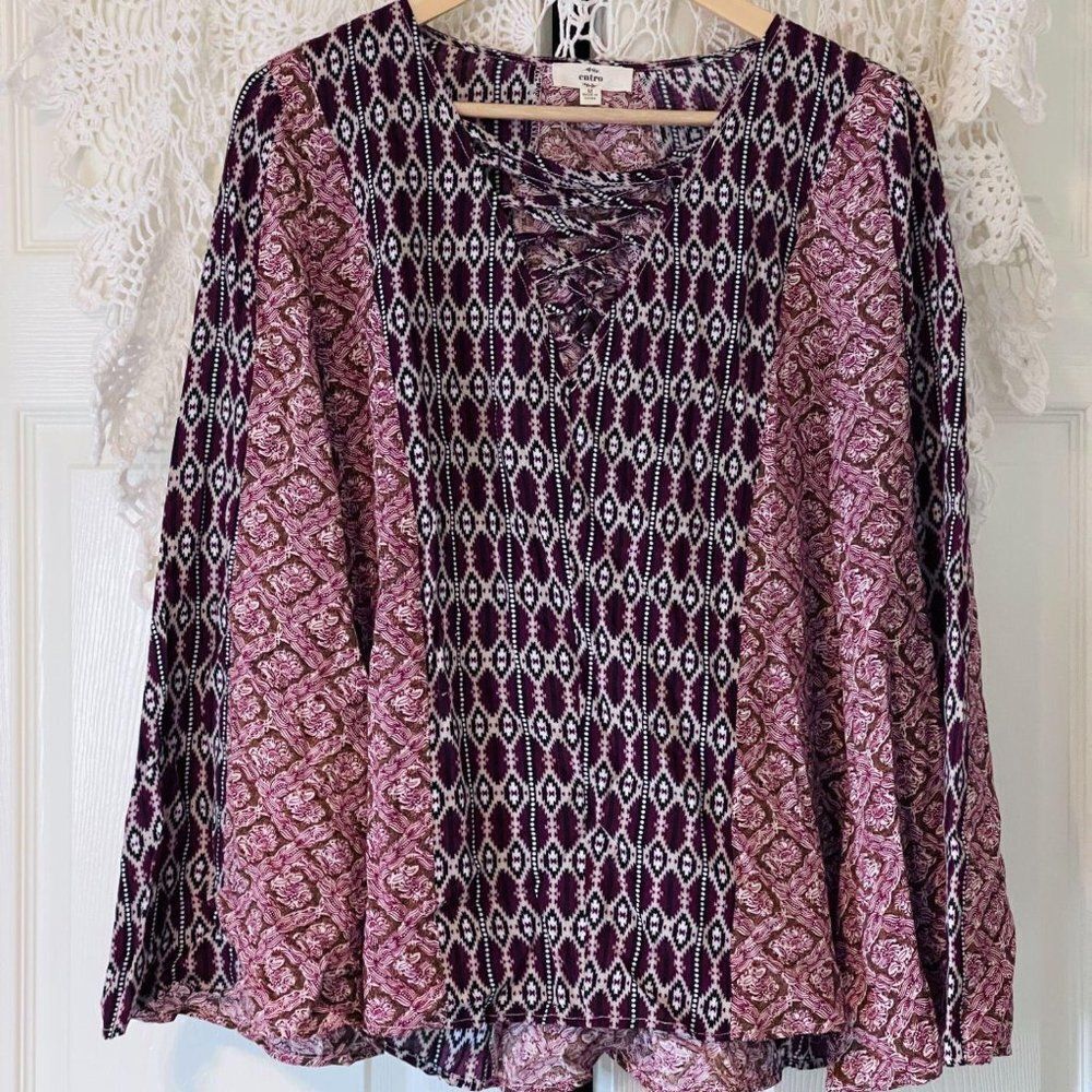 ANTHROPOLOGIE Entro Boho Western Purple Patterned Long Sleeve‎ Womens Medium